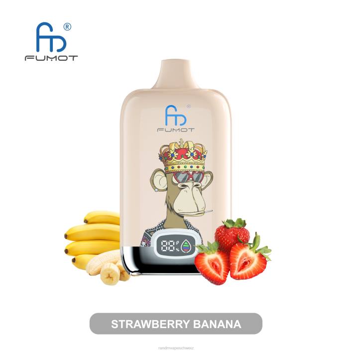 RandM Vape Erfahrung | Fumot Original RandM Digital Box 00P26 12000-Akku und Liquid-Display-Vape-Gerät Erdbeere Banane